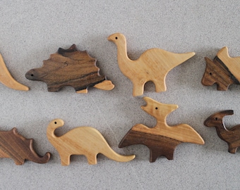 Handmade Wooden Dinosaur Toy Set: Organic Waldorf Play Set