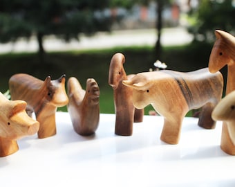 Wooden Farm Animal Toy Set of 7: Handmade craft Organic Wood Toys
