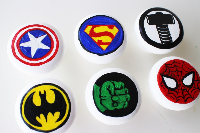 Super hero knobs Wooden handmade drawer knobs Superhero Etsy