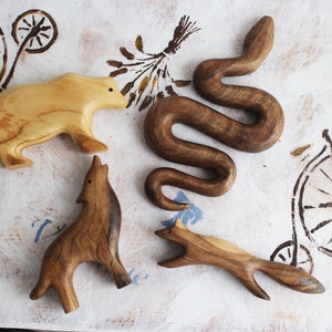 Forest animal set of 4 Wooden Toy fox wolf bear snake, Play toy, Organic Wood Toys, Wooden Play, Wood Toys, Cute Animals, Wooden Toys