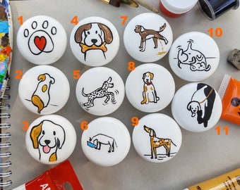 Hand-Painted Dog Breed Knobs: Black & White Dresser Drawer Pulls