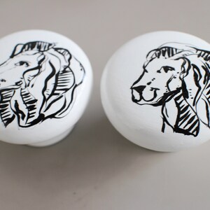 Lion Wooden handmade drawer knobs Kids drawer knobs in assorted Lion designs 41mm with screws kids decor pulls image 2