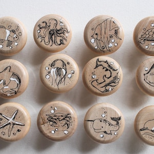 Wooden Hand painted knobs sea animal Drawer Knobs pulls furniture handle with sea animal hammerhead shark jellyfish orca