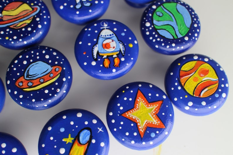 Handpainted Space Knobs Astronaut Dresser wooden Children's Dresser handmade craft : Astronaut, Rocket, Moon image 5