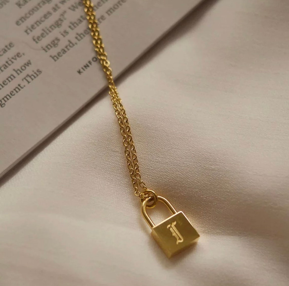 Initial Padlock Necklace Silver Gold AZ Letter Old English Etsy