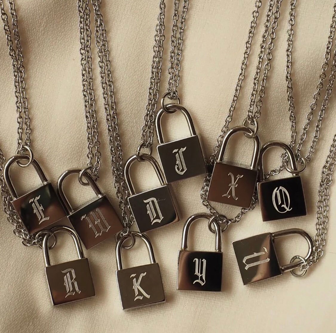 Initial Padlock Necklace Silver Gold AZ Letter Old English Etsy