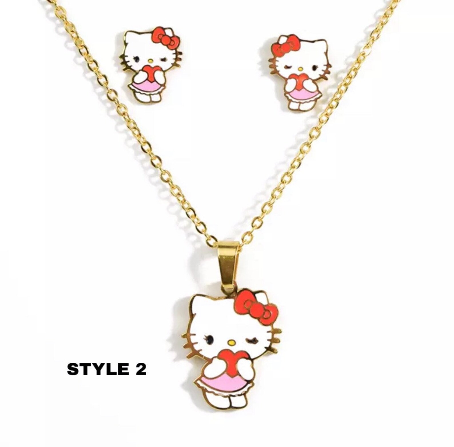 Hello Kitty Earrings and Necklace Set Stainless Steel Hello Etsy