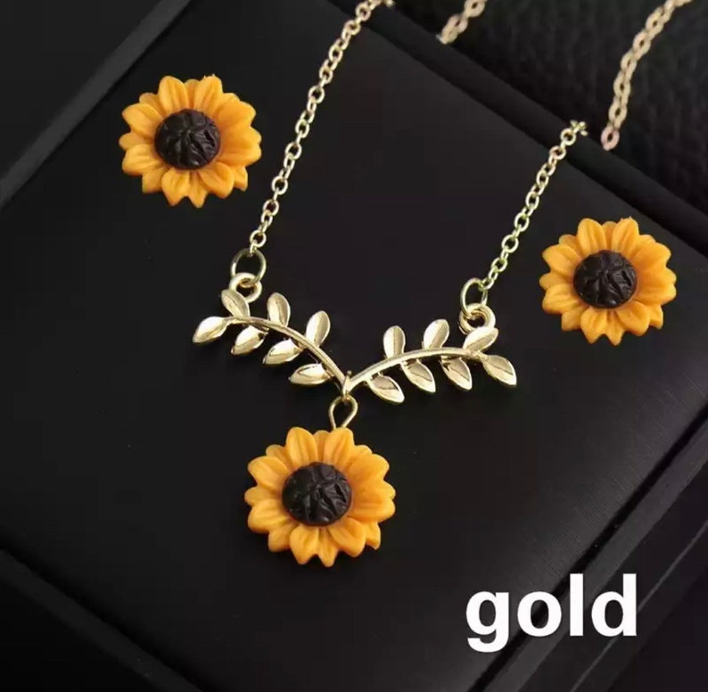 Sunflower Jewelry Set Necklace and Earrings Sunflower Etsy