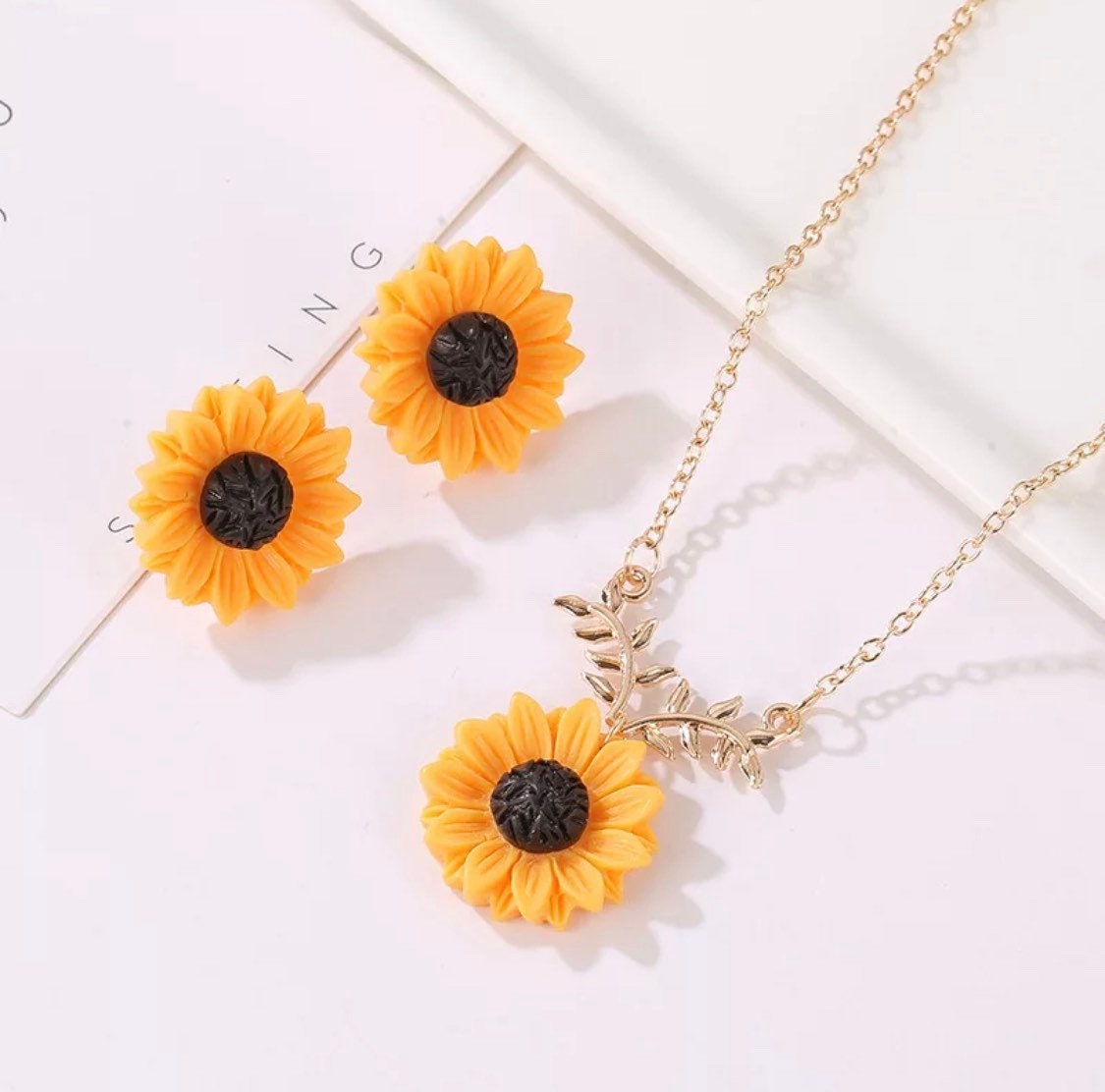 Sunflower Jewelry Set Necklace and Earrings Sunflower Etsy