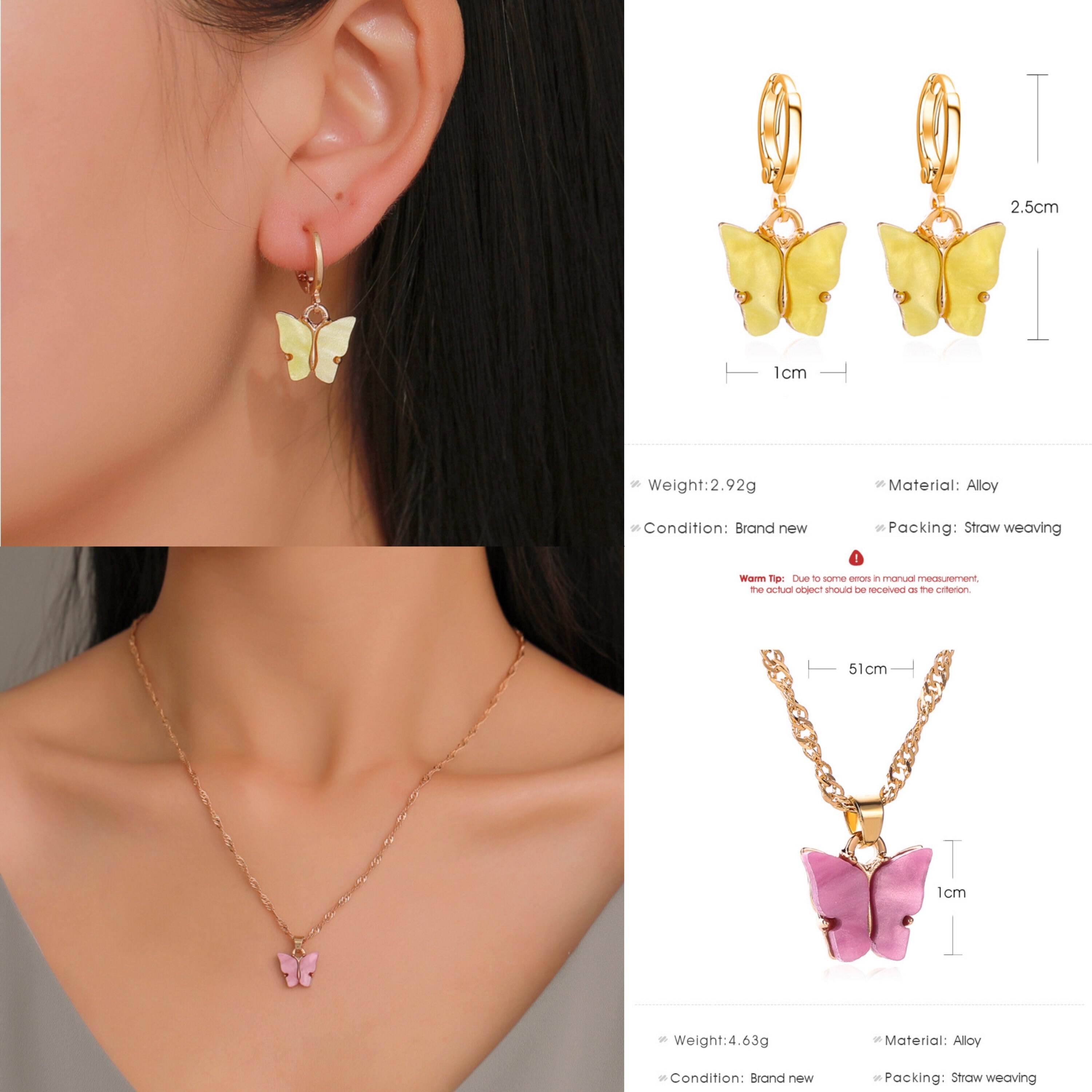 Butterfly Earrings and Necklace Jewelry Set Butterfly Set Etsy