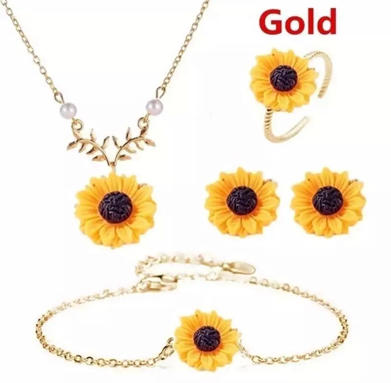 Sunflower Jewelry Set Necklace and Earrings Sunflower Etsy