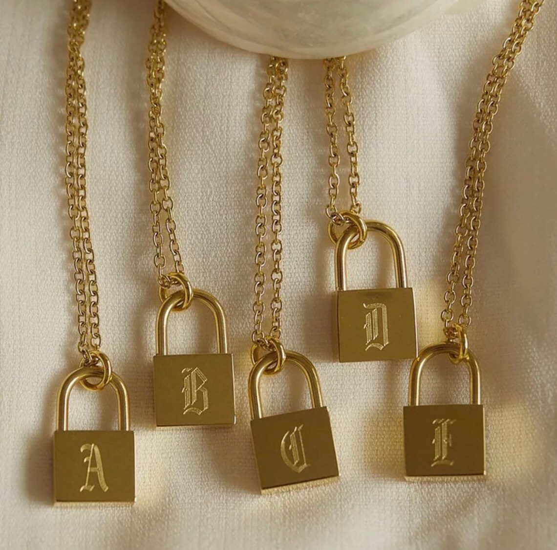 Initial Padlock Necklace Silver Gold AZ Letter Old English Etsy