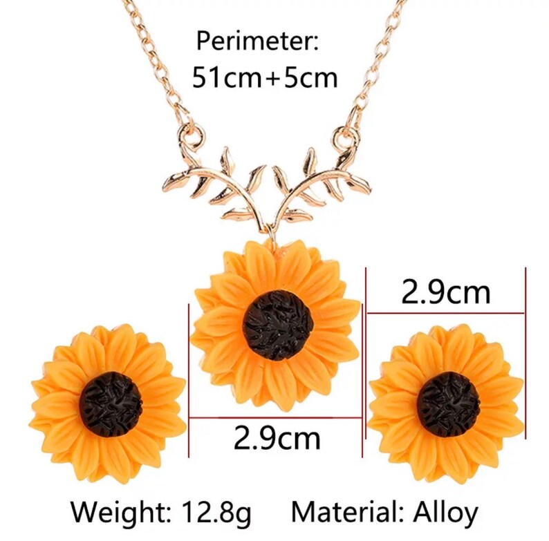 Sunflower Jewelry Set Necklace and Earrings Sunflower Etsy