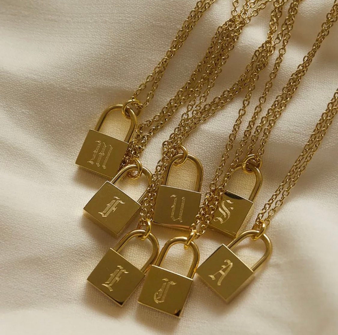 Initial Padlock Necklace Silver Gold AZ Letter Old English Etsy