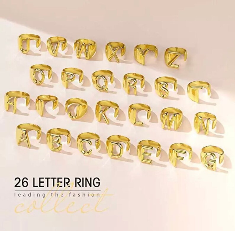 Initial Ring Trendy AZ Letter Ring 18K Gold Plated Silver Etsy