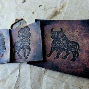 Celtic Summoning Stamp Set – Moose, Bull, Boar, Ram | Leatherworking, Clay, Wax | Puzzle-Linked Relic Stamps