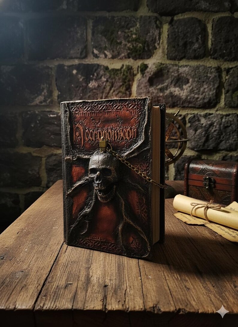 Necronomicon – Leather Collector’s Edition | Hand Tooled Lovecraft Book | Skull Emboss | Arcane Horror Tome image 4