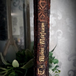 May include: A dark brown book with gold lettering that reads "The Works of William Shakespeare". The book has a decorative design on the spine.
