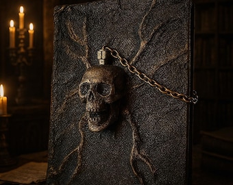 Necronomicon Book | Skull Cover, Gold Detailing, Handmade Horror Prop