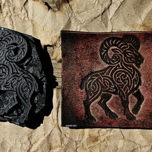 Celtic Ram Leather Stamp – Viking Knotwork Animal Design | Norse Leather Tooling Stamp for Leathercraft, Clay, and DnD Props