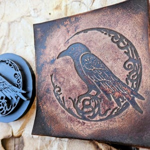 Raven and Moon Leather Stamp | Clay Stamp | Handmade PLA Stamp for Ceramics, Soap, Leathercraft