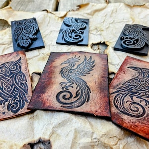 Celtic Bird Leather Stamp Set – 3 Tool Sizes (2x3, 2.5x3.5, 3x4) | Knotwork Embossing for Leathercraft, Journals, and Fantasy Projects