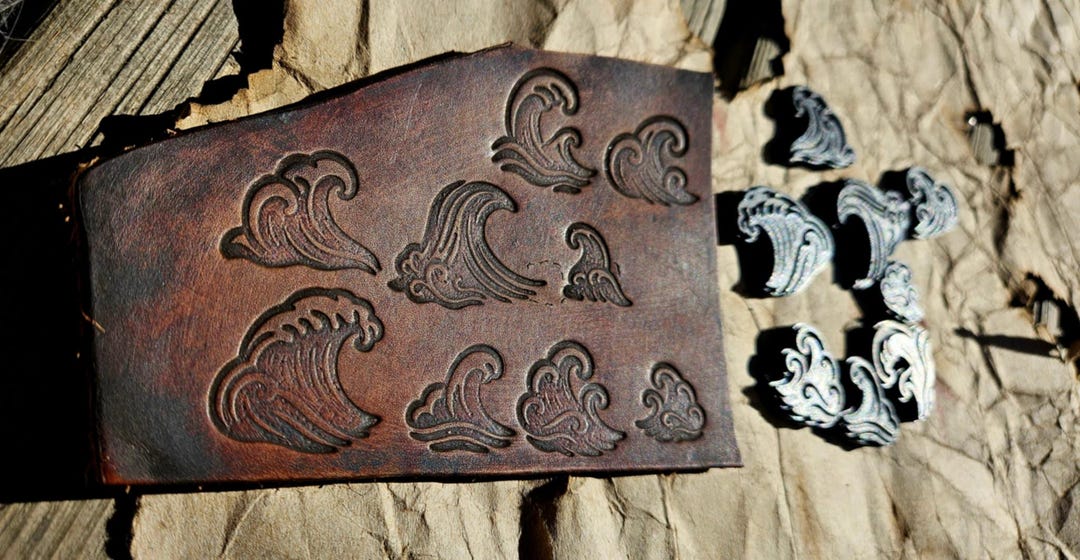 Japanese Wave Stamp Set – 8 Modular Debossing Stamps for Leather, Clay ...
