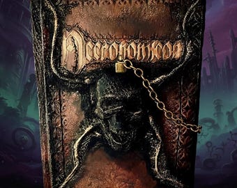 Necronomicón – Edición de coleccionista en cuero / Libro Lovecraft hecho a mano / Repujado de calavera / Tomo de terror arcano