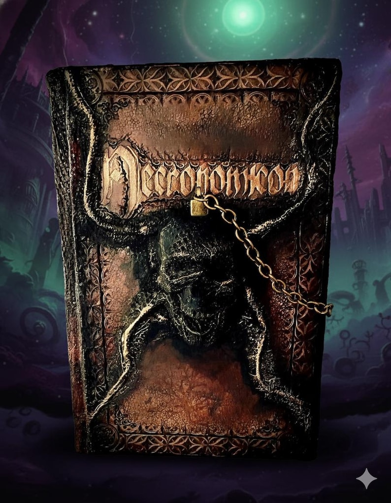 Necronomicon – Leather Collector’s Edition | Hand Tooled Lovecraft Book | Skull Emboss | Arcane Horror Tome image 1