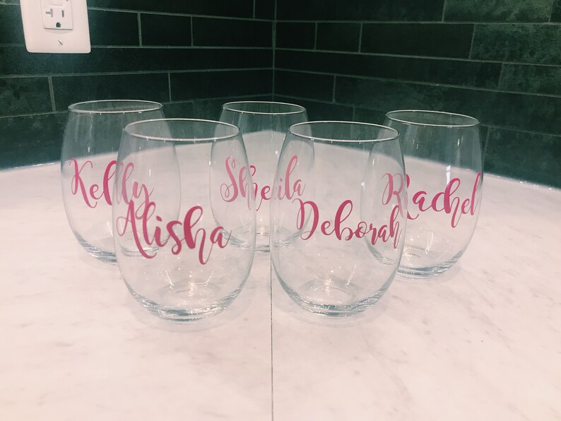 Wine Glass Decal Bridesmaid box decal vinyl name decal wine glass stickers custom wine glass tumbler decal