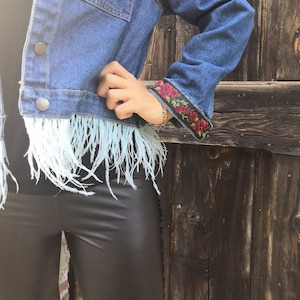Denim jacket with feathers size 42 ita