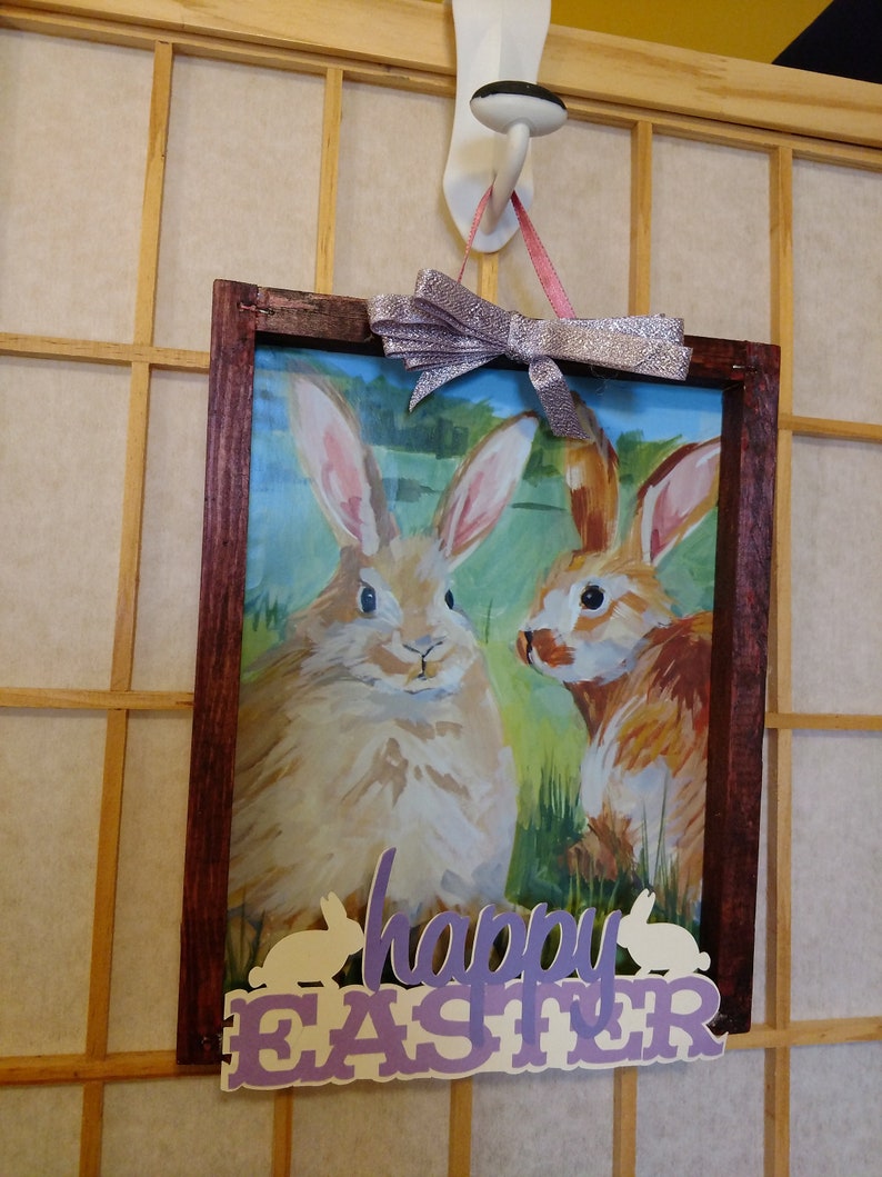 Rabbits Framed Happy Easter Wall Hanging