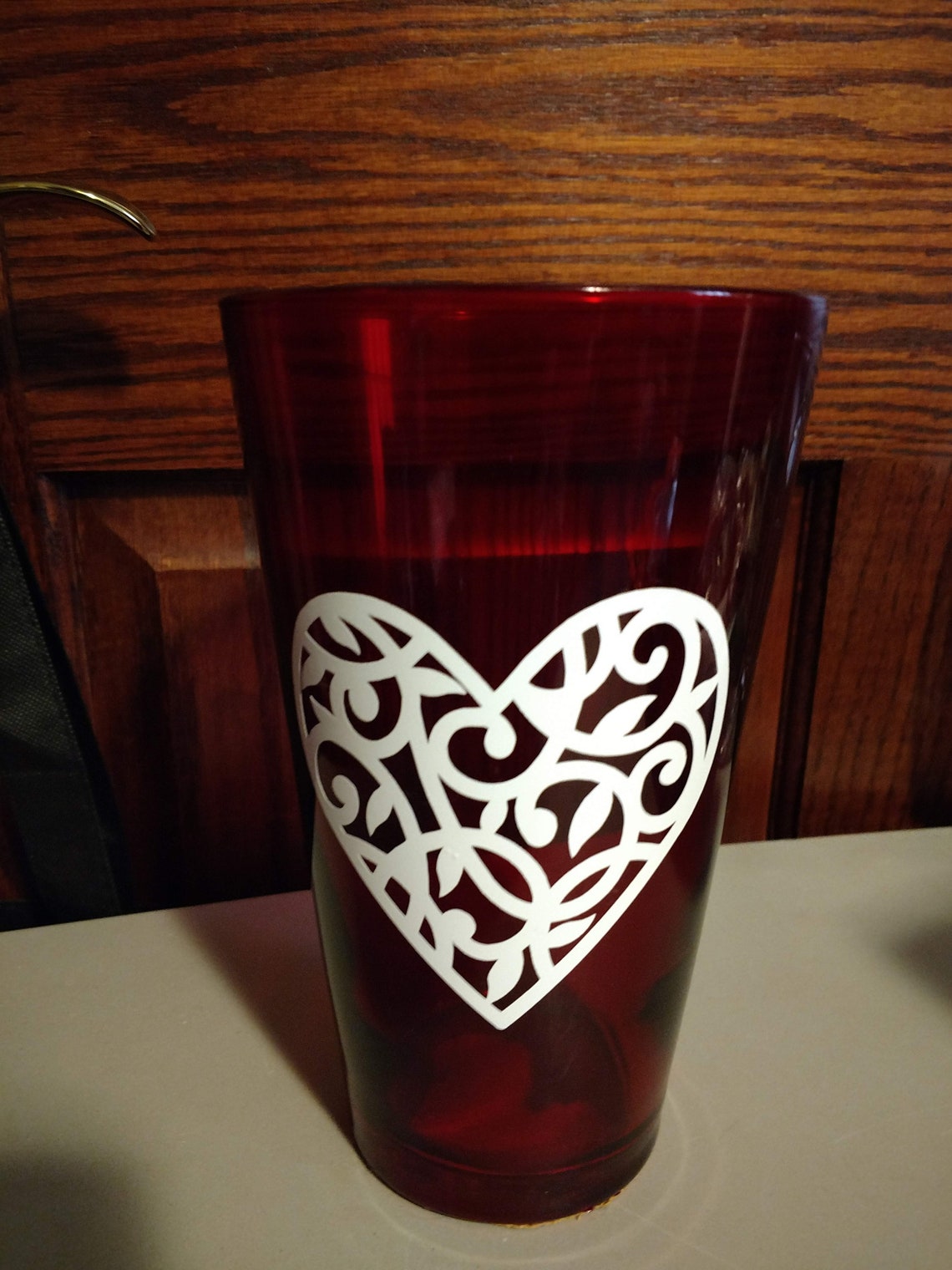 Tall Red Glass Heart Vase Etsy UK