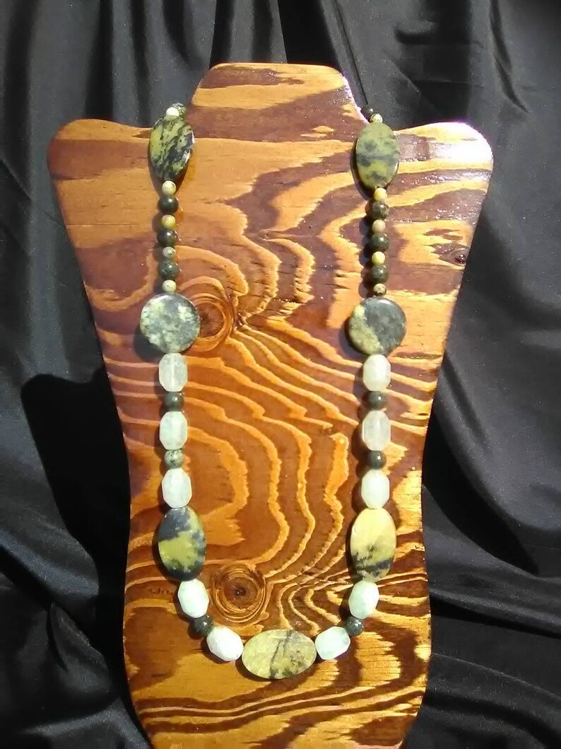 Serpentine Jade And Green Quartz Necklace