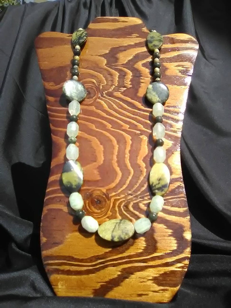 Serpentine Jade And Green Quartz Necklace