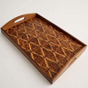 Handmade Thuya Wood Tray  Geometric Inlay Moroccan Wooden Serving or Display Board