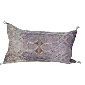 Handwoven Moroccan Cactus Silk Pillow Cover: Berber Boho Throw Pillow 20x14 inch