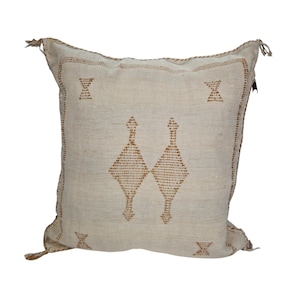 Handwoven Moroccan Cactus Silk Pillow Cover: Boho Pompom Throw Pillow 20x20