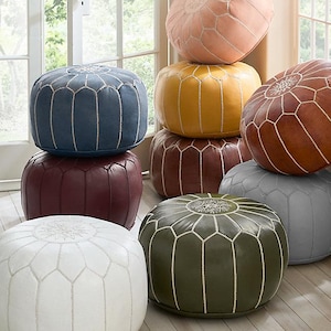 Handmade Moroccan Leather Pouf Ottoman: Boho Footstool