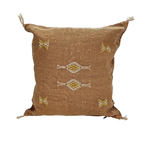 Moroccan Cactus Silk Pillow , Handwoven Berber Decorative Cushion, 20x20 Inches, Embroidered Square Pillowcase
