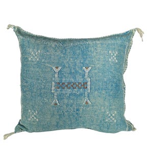 Handwoven Moroccan Cactus Silk Pillow Cover: Boho Pompom Throw Pillow