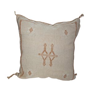 Handwoven Moroccan Cactus Silk Pillow Cover: Boho Pompom Throw Pillow