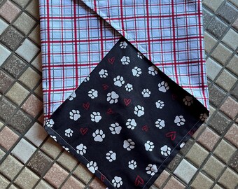 Black Pawprints - Tie On or Over the Collar Bandanas, Bowties & Sailor Bows for Dogs, Cats, Pets - Plaid, Puppies, Hearts, Puppy Love