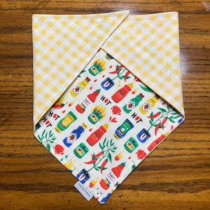 Hot Stuff - Tie On or Over the Collar Bandanas, Bowties & Sailor Bows for Dogs, Cats, Pets - Hot Sauce, Chill, Peppers, Yellow, Spicy