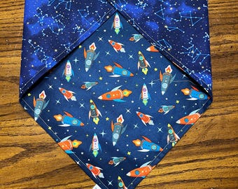 Space Ships - Tie On or Over the Collar Bandanas, Bowties & Sailor Bows for Dogs, Cats, Pets - Constellations, Stars, Astronaut, Navy Blue