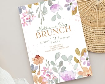Floral Watercolour Mother's Day Brunch Digital Invite | Editable Mother’s Day Brunch Invitation | Spring Event Invitation | Instant Download