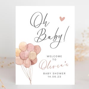 O Schätzchen! Babyparty Willkommensschild | Benutzerdefinierte Aquarell Ballons für Babyparty druckbar | Neutrales Baby-Dusche-Dekor