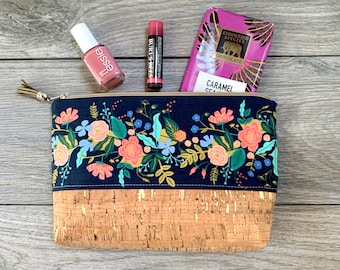 Rifle Paper Co. English Garden Floral  with Cork Toiletry / Makeup Bag, small