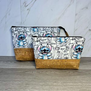 Rückstich Stoff 626, Stitch, mit Korkstoff, Kulturbeutel, Makeup Tasche, zwei Größen