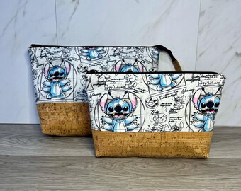 Backstitch Fabric 626, Stitch, with Cork, Toiletry, Makeup Bag, two sizes